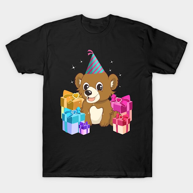 Cute Bear Birthday Hat Gift Idea T-Shirt by TheBeardComic